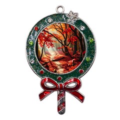 Forest Path Red Nature Metal X mas Lollipop With Crystal Ornament