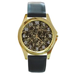 Camouflage Army Survival Uniform Round Gold Metal Watch