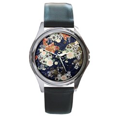 Japanese Wave Koi Illustration Pattern Round Metal Watch