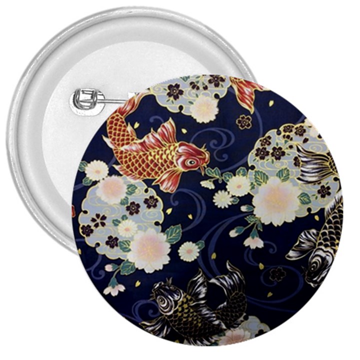 Japanese Wave Koi Illustration Pattern 3  Buttons