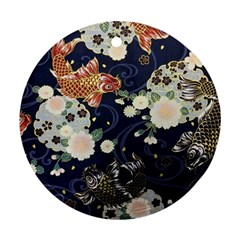 Japanese Wave Koi Illustration Pattern Ornament (round)