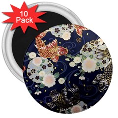 Japanese Wave Koi Illustration Pattern 3  Magnets (10 Pack) 