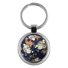 Japanese Wave Koi Illustration Pattern Key Chain (round)