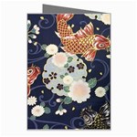 Japanese Wave Koi Illustration Pattern Greeting Card Right