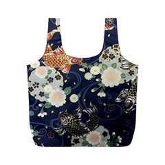 Japanese Wave Koi Illustration Pattern Full Print Recycle Bag (m)