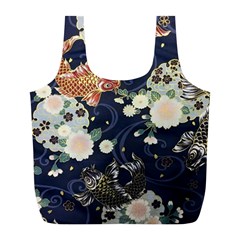 Japanese Wave Koi Illustration Pattern Full Print Recycle Bag (l)