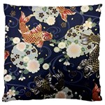 Japanese Wave Koi Illustration Pattern Standard Premium Plush Fleece Cushion Case (One Side) Front