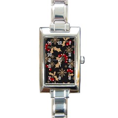 Christmas Pattern With Snowflakes Berries Rectangle Italian Charm Watch