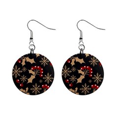 Christmas Pattern With Snowflakes Berries Mini Button Earrings