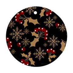 Christmas Pattern With Snowflakes Berries Round Ornament (two Sides)