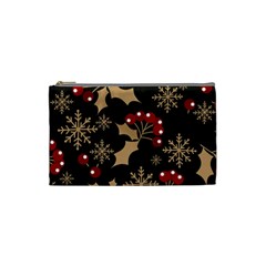 Christmas Pattern With Snowflakes Berries Cosmetic Bag (small)