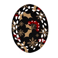 Christmas Pattern With Snowflakes Berries Ornament (oval Filigree)