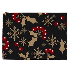 Christmas Pattern With Snowflakes Berries Cosmetic Bag (xxl)