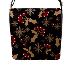 Christmas Pattern With Snowflakes Berries Flap Closure Messenger Bag (l)