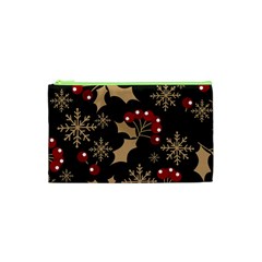 Christmas Pattern With Snowflakes Berries Cosmetic Bag (xs)