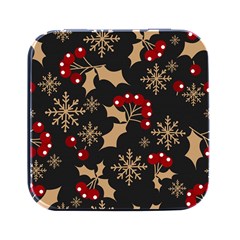 Christmas Pattern With Snowflakes Berries Square Metal Box (black) by Ket1n9