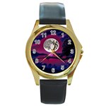 Dreamscape Oasis (AI+Human) Round Gold Metal Watch Front