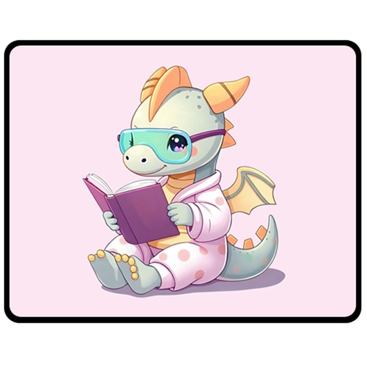 Baby dragon reading Two Sides Fleece Blanket (Medium)