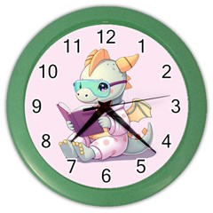 Baby Dragon Reading Color Wall Clock