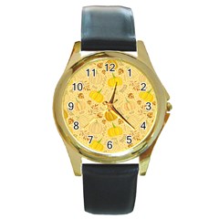 Pumpkins Autumn Fall Harvest Round Gold Metal Watch