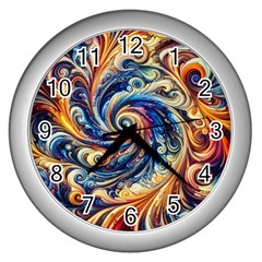 Colorful Motion Abstract Art Wall Clock (silver) by ExtraGoodSauce