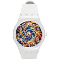 Colorful Motion Abstract Art Round Plastic Sport Watch (m)