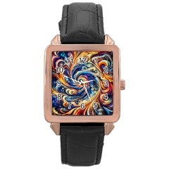 Colorful Motion Abstract Art Rose Gold Leather Watch  by ExtraGoodSauce