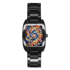 Colorful Motion Abstract Art Stainless Steel Barrel Watch by ExtraGoodSauce