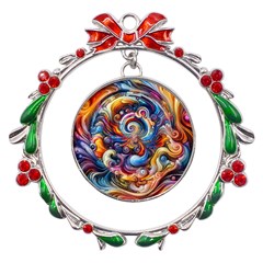 Dynamic Color Vortex Metal X mas Wreath Ribbon Ornament