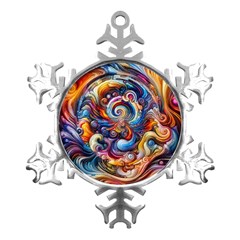 Dynamic Color Vortex Metal Small Snowflake Ornament by ExtraGoodSauce