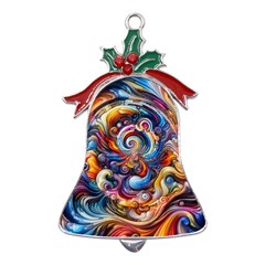 Dynamic Color Vortex Metal Holly Leaf Bell Ornament