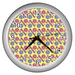 Colorful Bitcoin Pattern Wall Clock (Silver) Front