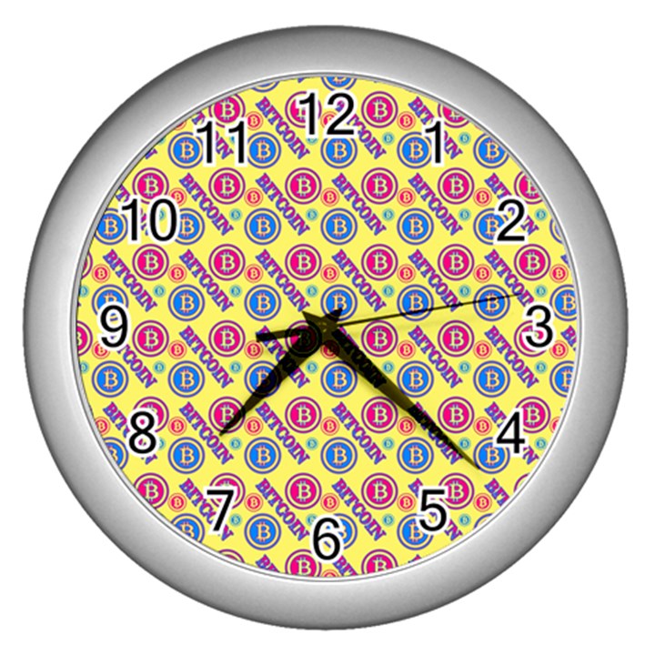 Colorful Bitcoin Pattern Wall Clock (Silver)