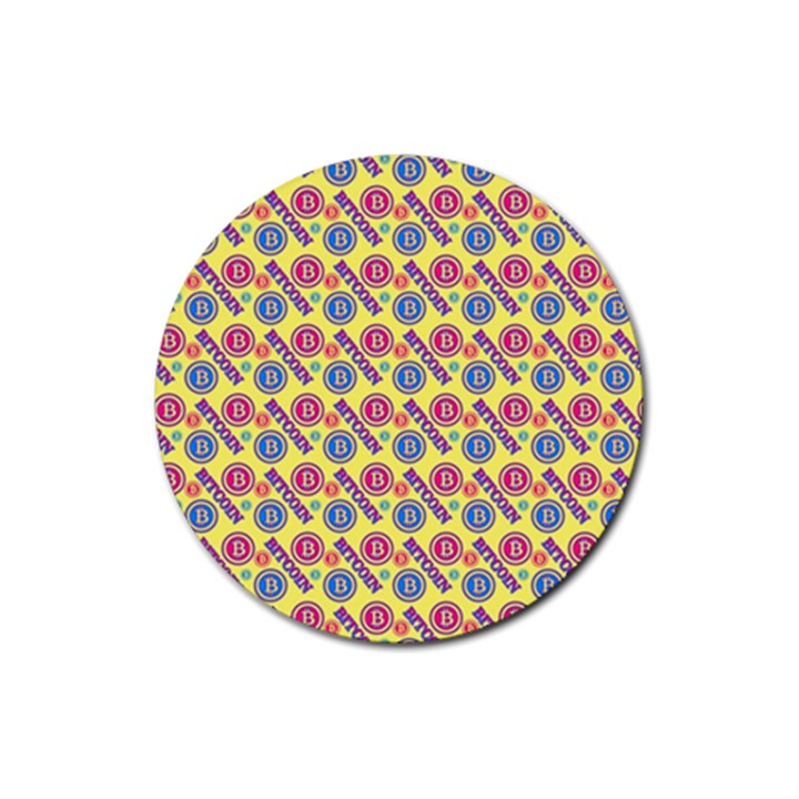 Colorful Bitcoin Pattern Rubber Round Coaster (4 pack)