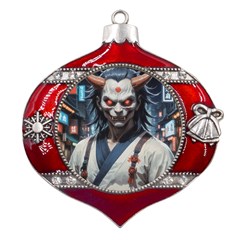 Demon Samurai Metal Snowflake And Bell Red Ornament by AwesomeSauce