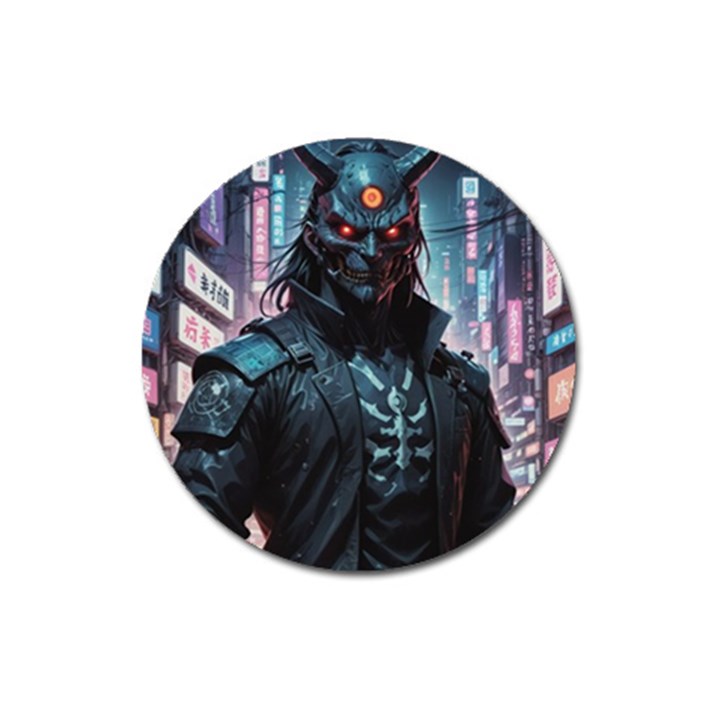 Cyberpunk Demon Samurai Magnet 3  (Round)