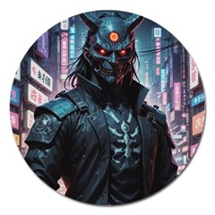 Cyberpunk Demon Samurai Magnet 5  (round)