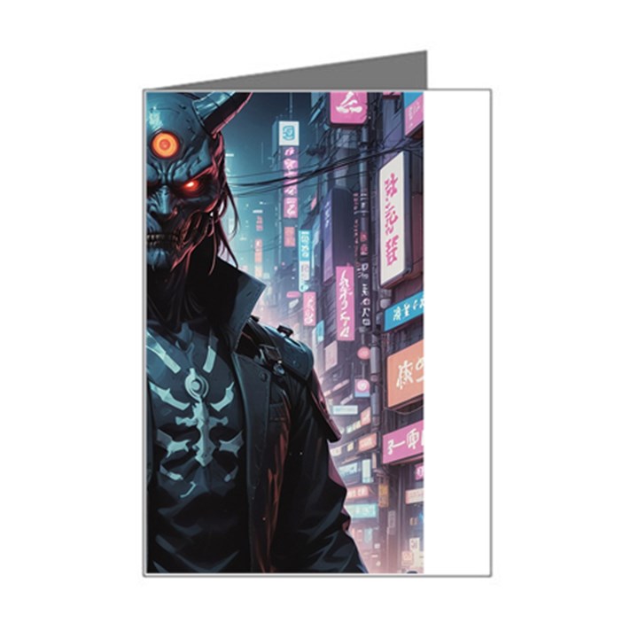 Cyberpunk Demon Samurai Mini Greeting Card