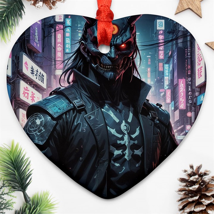 Cyberpunk Demon Samurai Heart Ornament (Two Sides)