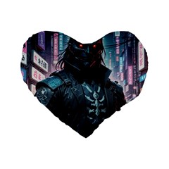 Cyberpunk Demon Samurai Standard 16  Premium Flano Heart Shape Cushions