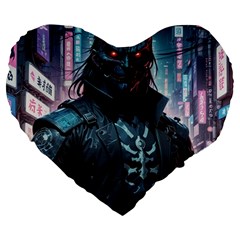 Cyberpunk Demon Samurai Large 19  Premium Flano Heart Shape Cushions