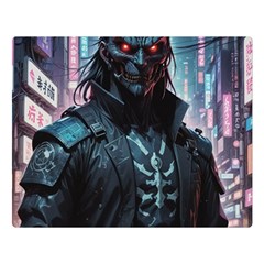 Cyberpunk Demon Samurai Premium Plush Fleece Blanket (large) by AwesomeSauce