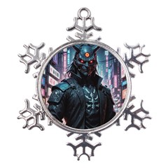 Cyberpunk Demon Samurai Metal Large Snowflake Ornament by AwesomeSauce