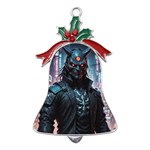 Cyberpunk Demon Samurai Metal Holly Leaf Bell Ornament Front