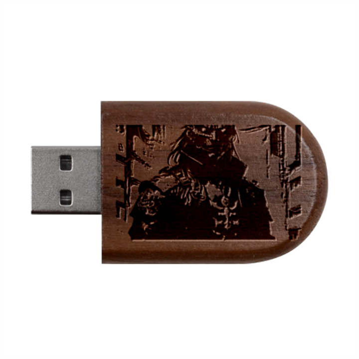 Cyberpunk Demon Samurai Wood Oval USB Flash Drive