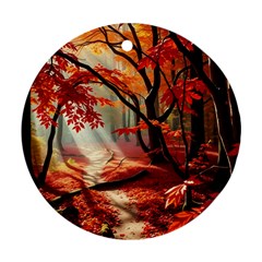 Forest Path Red Nature Ornament (round)