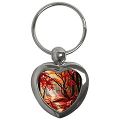 Forest Path Red Nature Key Chain (heart)