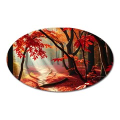 Forest Path Red Nature Oval Magnet