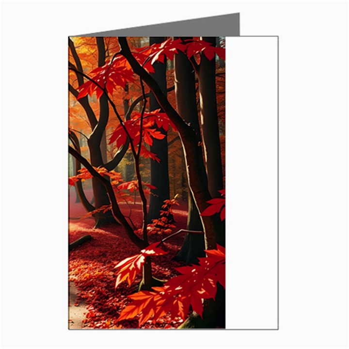 Forest Path Red Nature Greeting Cards (Pkg of 8)