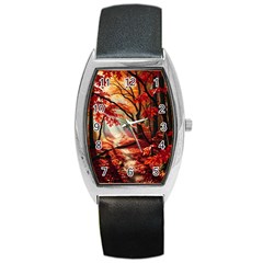 Forest Path Red Nature Barrel Style Metal Watch